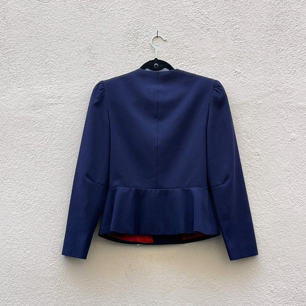 Vintage 70's Women's Eric Sands Asymmetrical Geometric Blue Navy Blazer Jacket - Picture 6 of 7